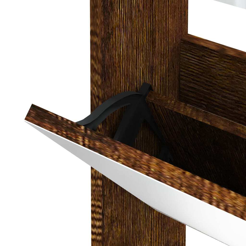 Prestige Smoked Oak Mirror Shoe Cabinet – 3-Layer Elegance