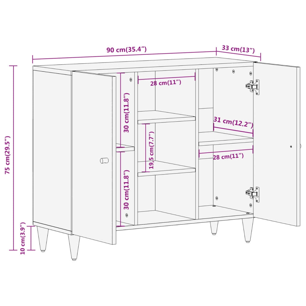 Mafett Side Cabinet 90x33x75 cm Solid Wood Mango