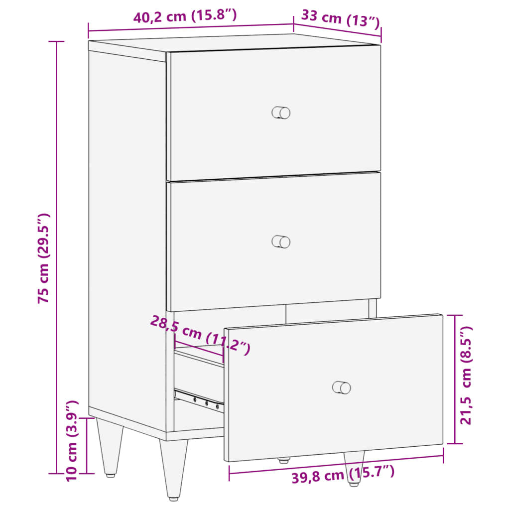 Imperial Mango Side Cabinet – 3-Drawer Solid Wood Elegance