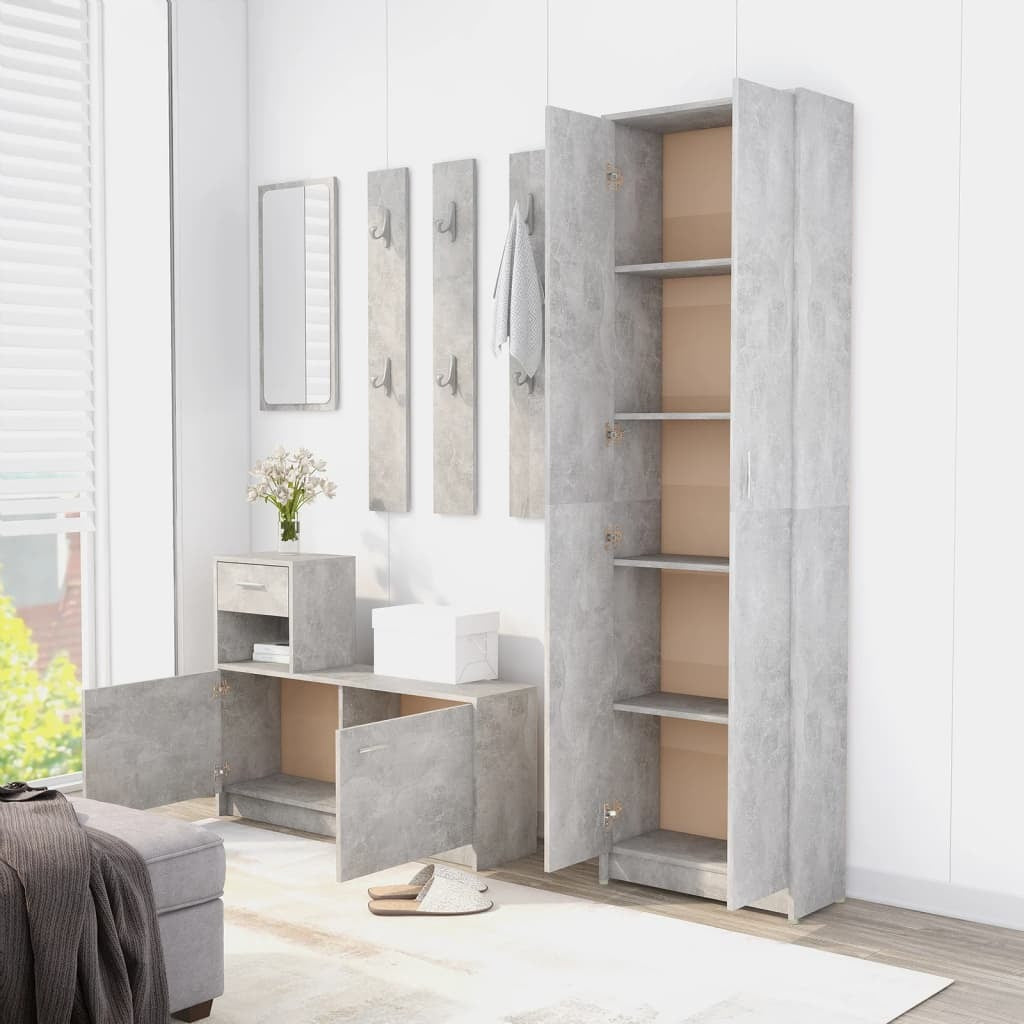 Mafett Hallway Wardrobe – Concrete Grey Finish, 55x25x189 cm, Durable Engineered Wood