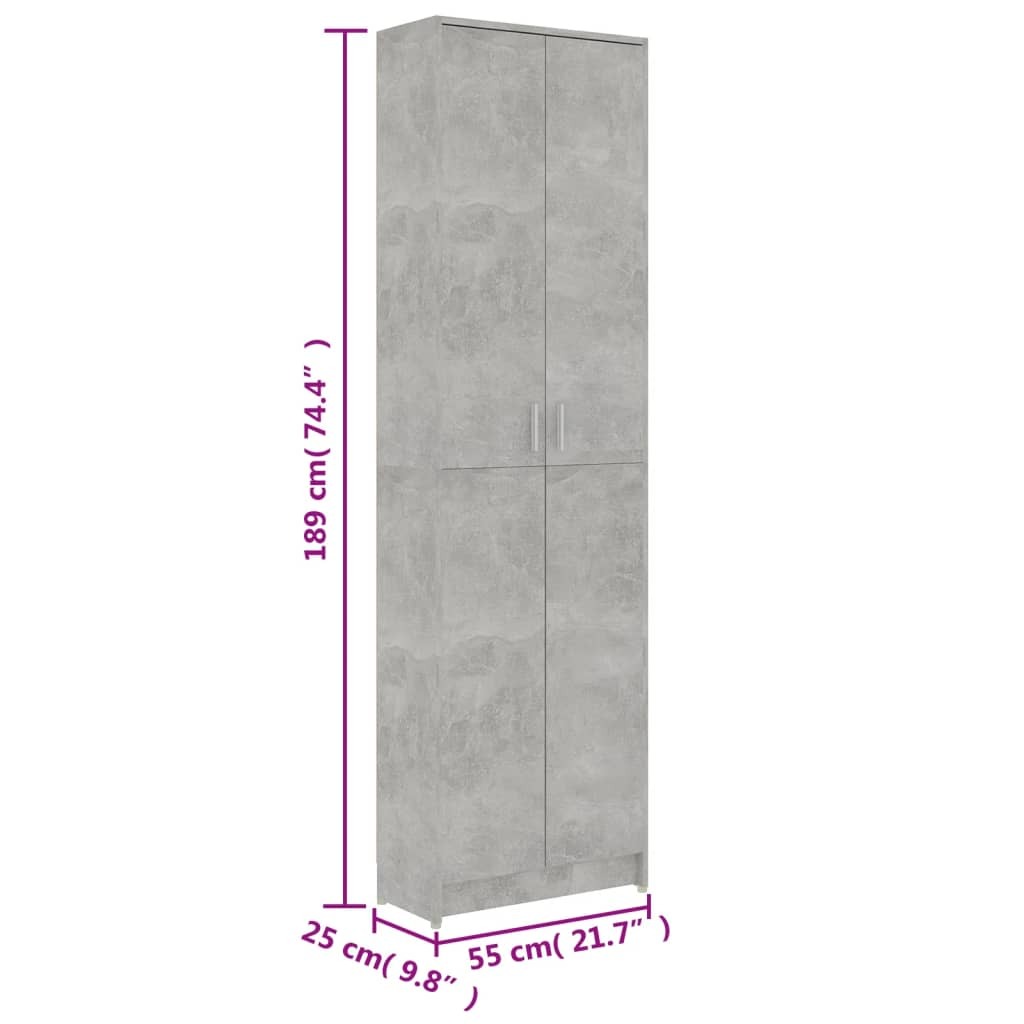 Mafett Hallway Wardrobe – Concrete Grey Finish, 55x25x189 cm, Durable Engineered Wood