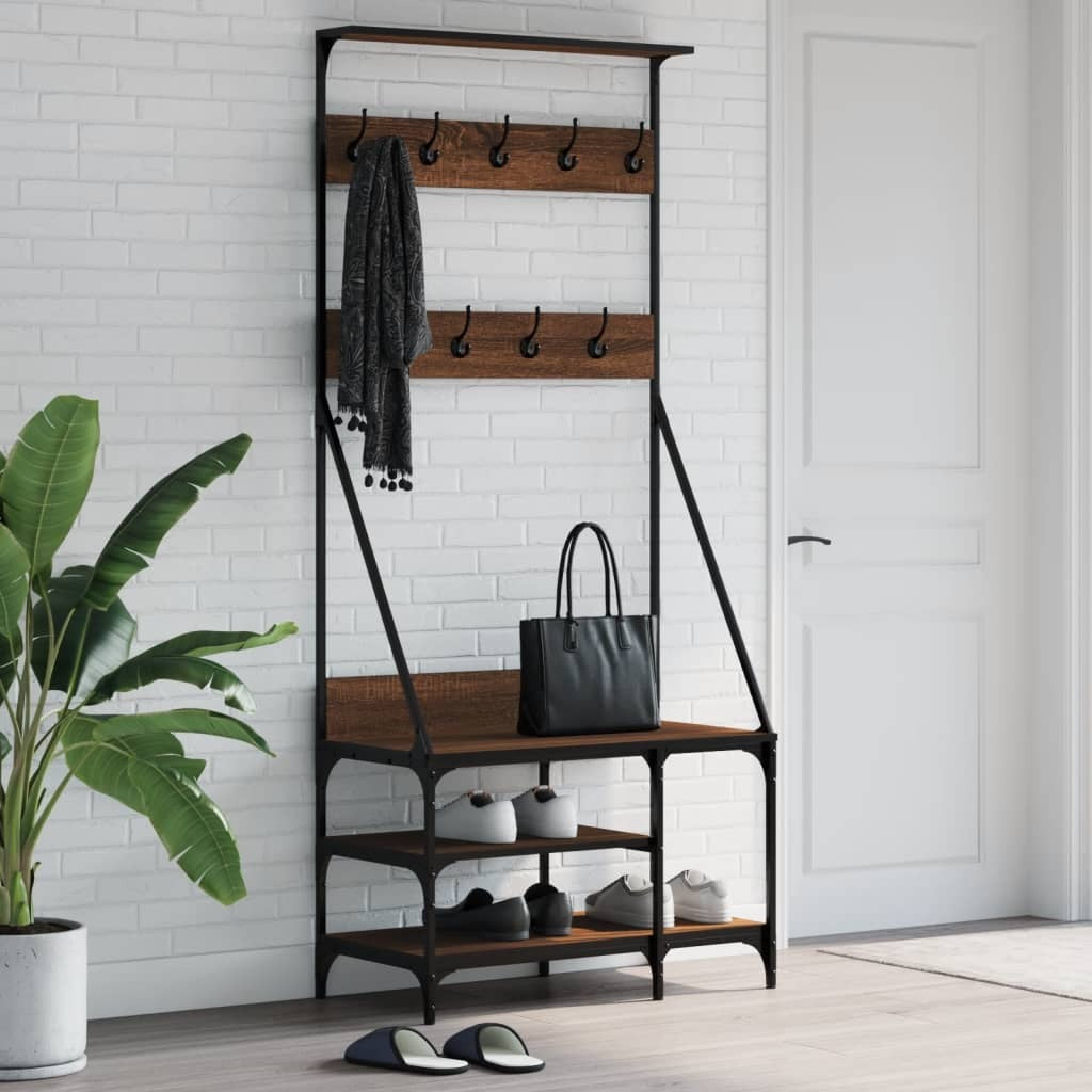 Mafett Clothes Rack with Shoe Storage – Brown Oak, 80x40x184 cm
