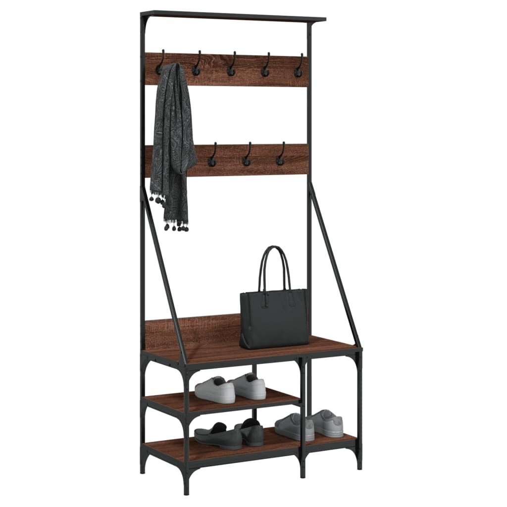 Mafett Clothes Rack with Shoe Storage – Brown Oak, 80x40x184 cm