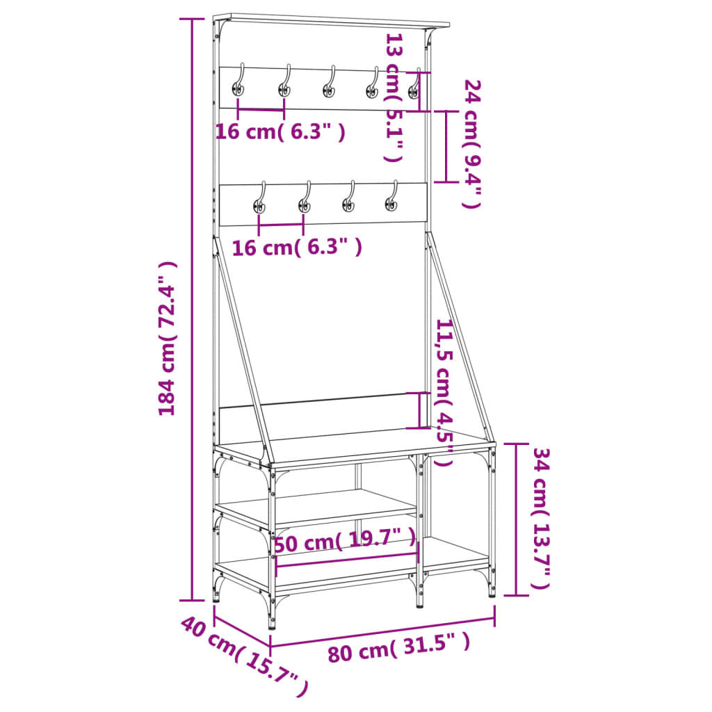 Mafett Clothes Rack with Shoe Storage – Brown Oak, 80x40x184 cm
