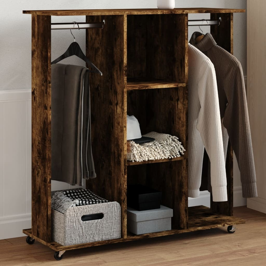 Mafett Wardrobe with Wheels Smoked Oak 102x38x110 cm Engineered Wood