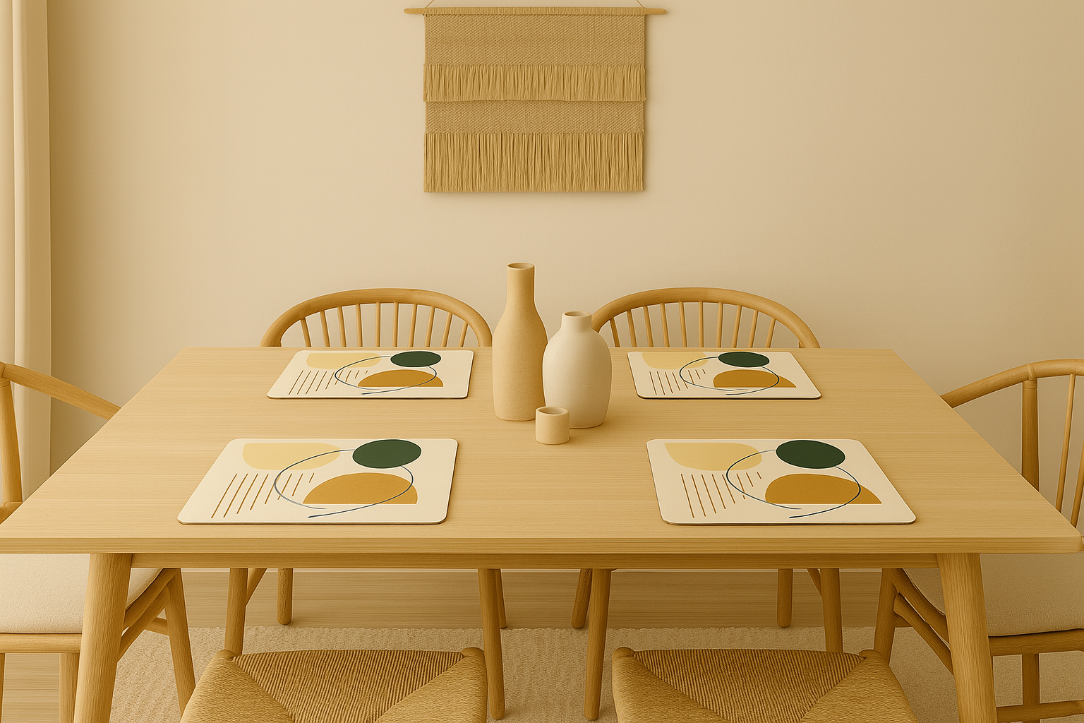 Set of 4 Minimalist Boho Hardboard Placemat – Abstract Wooden Dining Mat