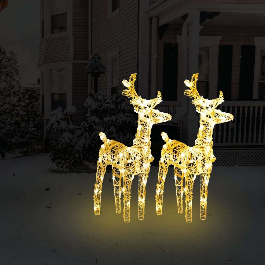 Set of 2 Christmas Reindeer with 80 Warm White LEDs | Acrylic Holiday Deco
