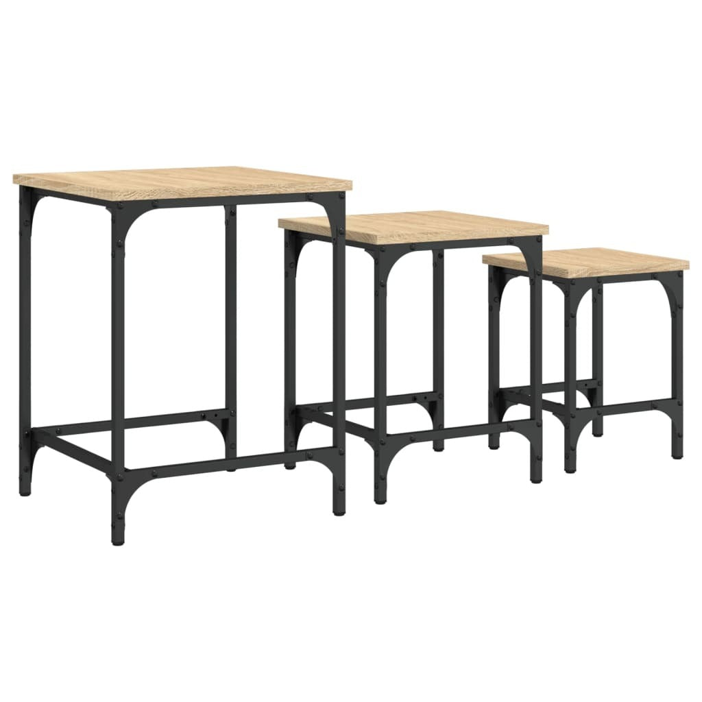 Mafett 3-Piece Nesting Coffee Table Set | Sonoma Oak Finish in Durable Engineered Wood Design