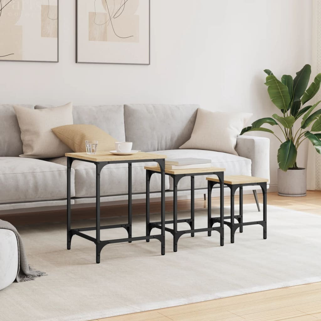 Mafett 3-Piece Nesting Coffee Table Set | Sonoma Oak Finish in Durable Engineered Wood Design