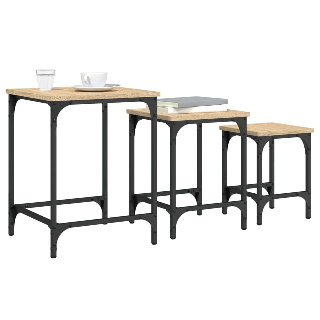 Mafett 3-Piece Nesting Coffee Table Set | Sonoma Oak Finish in Durable Engineered Wood Design