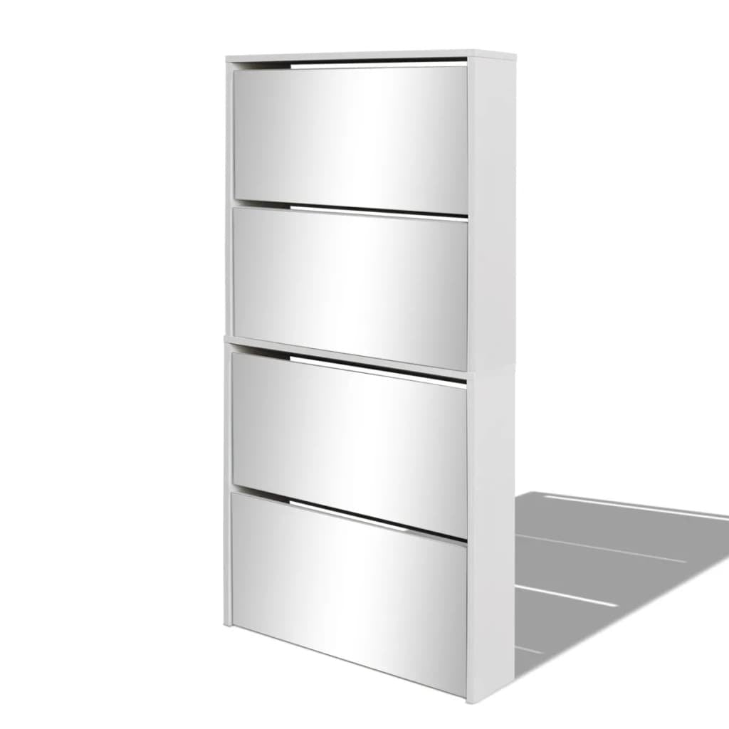 Opaline White Mirror Shoe Cabinet – 4-Layer Storage Elegance