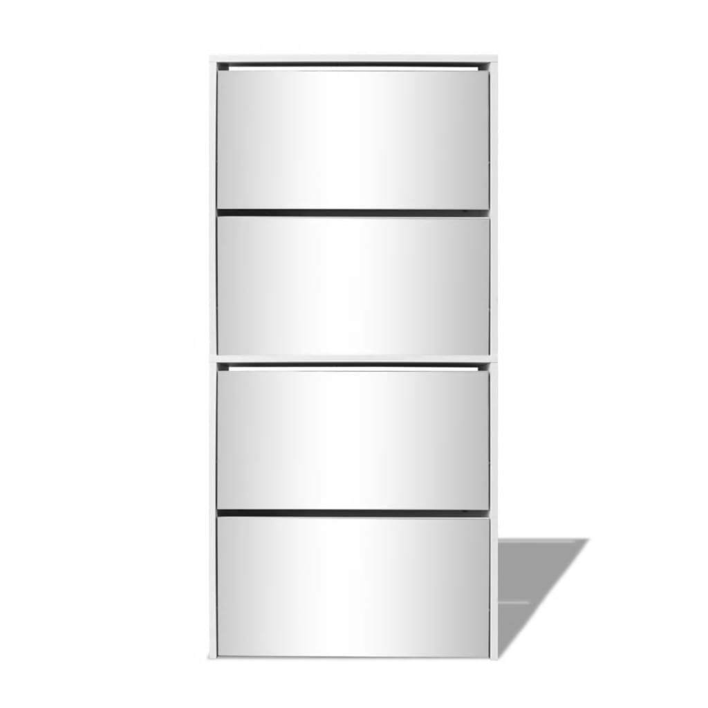 Opaline White Mirror Shoe Cabinet – 4-Layer Storage Elegance