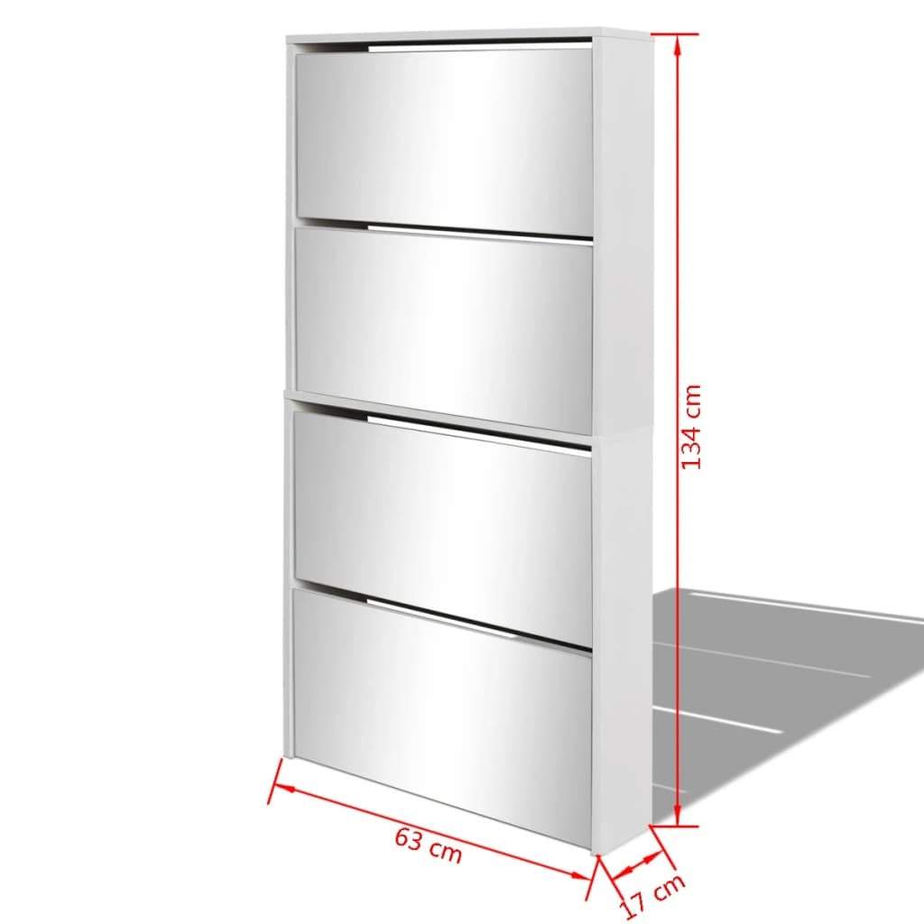 Opaline White Mirror Shoe Cabinet – 4-Layer Storage Elegance