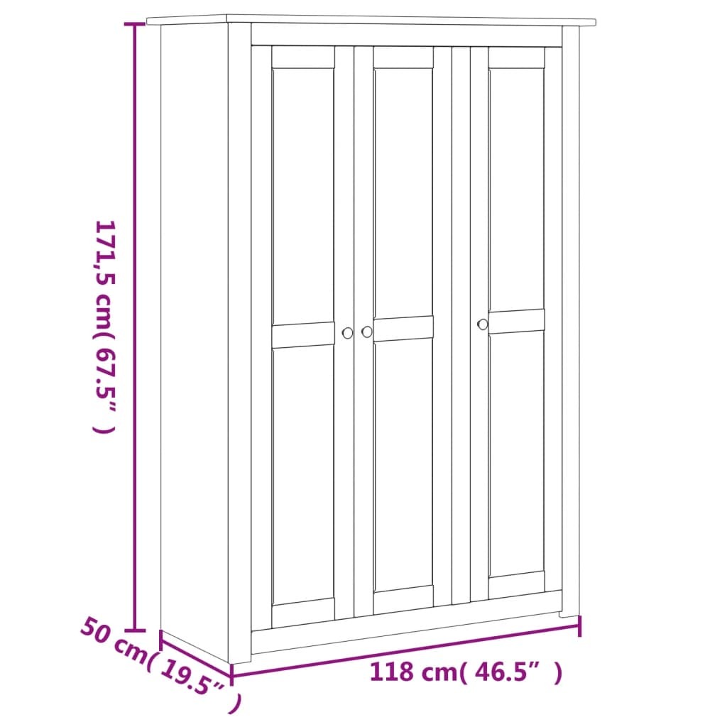 Stylish 3-Door Wardrobe – 118x50x171.5 cm, Pine Wood, Panama Range