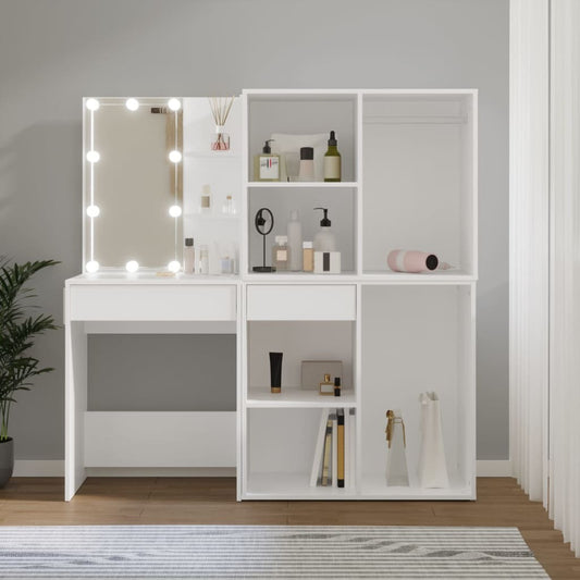 Mafett LED Dressing Table with 2 Cabinets White Engineered Wood