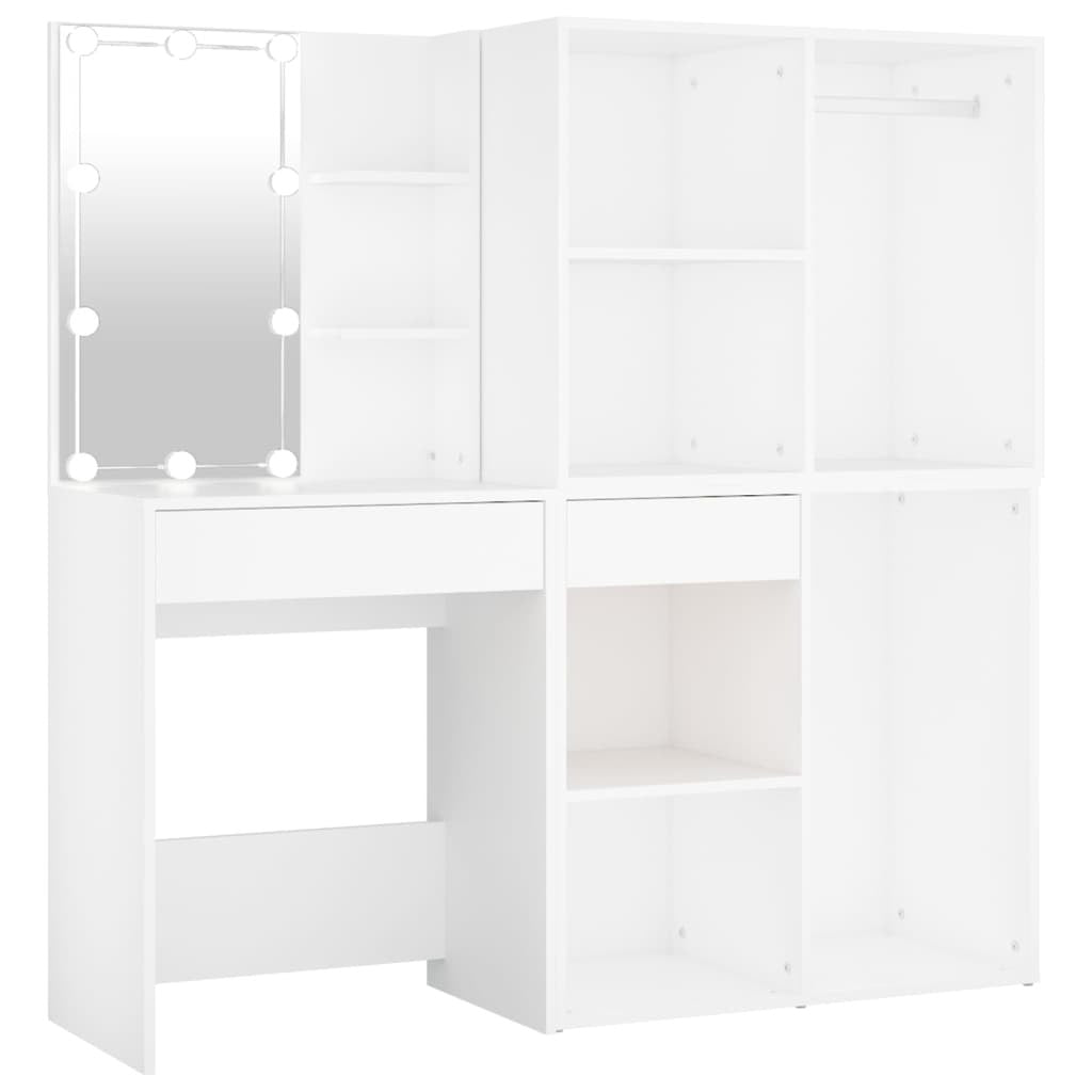 Mafett LED Dressing Table with 2 Cabinets White Engineered Wood