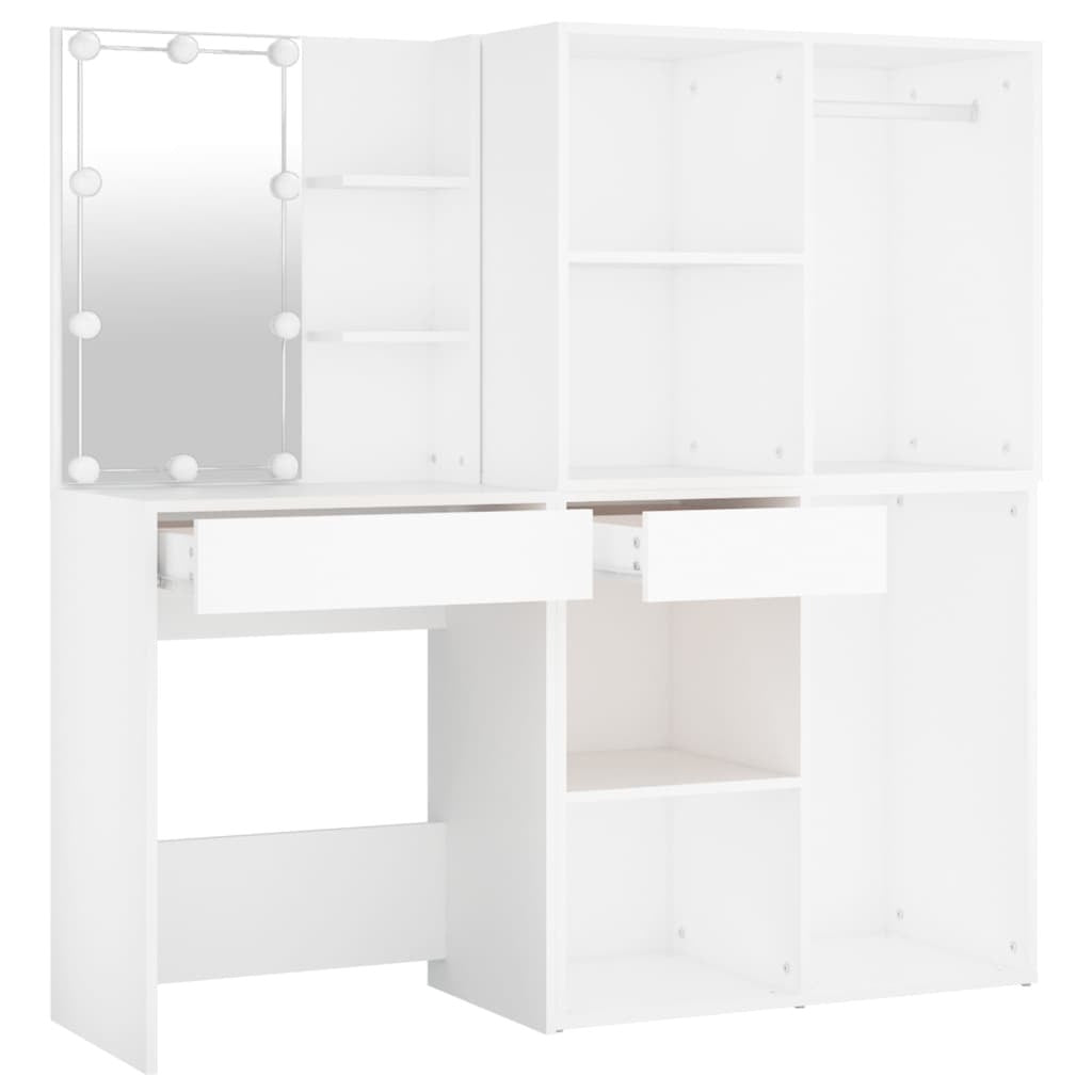 Mafett LED Dressing Table with 2 Cabinets White Engineered Wood