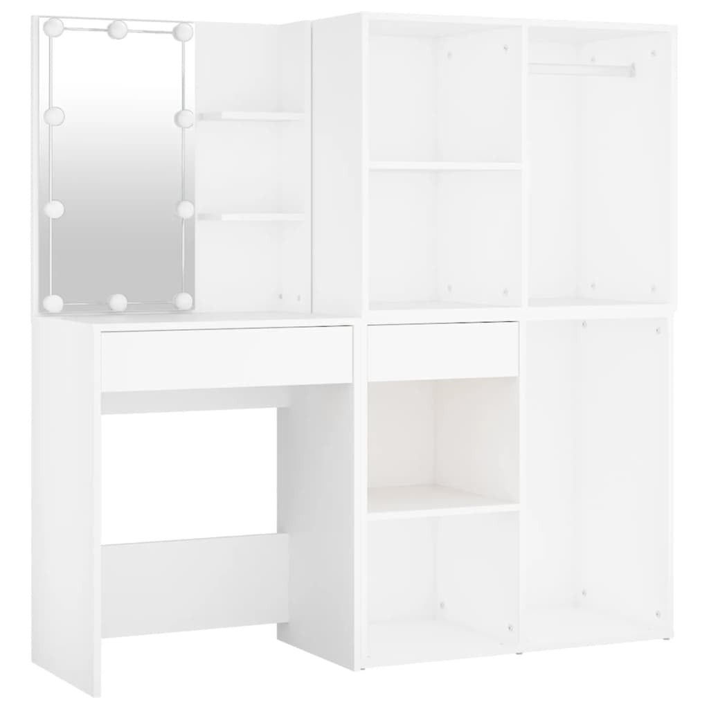 Mafett LED Dressing Table with 2 Cabinets White Engineered Wood