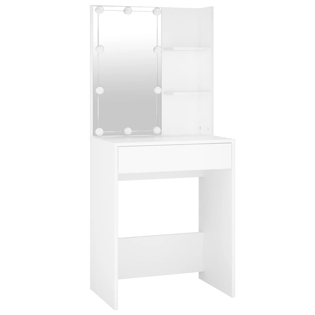 Mafett LED Dressing Table with 2 Cabinets White Engineered Wood
