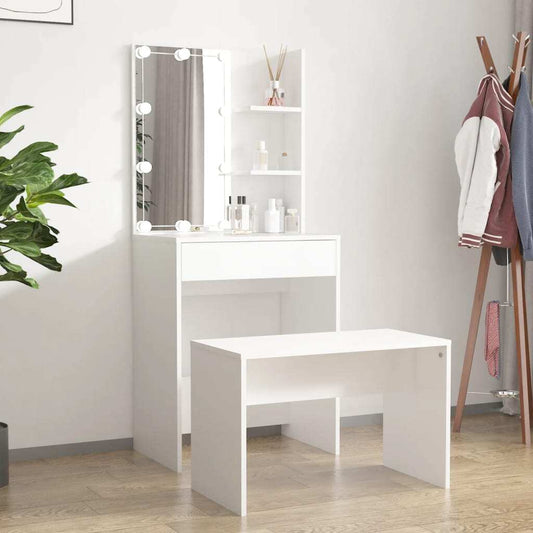 Mafett Dressing Table Set with LED White Engineered Wood with Stool