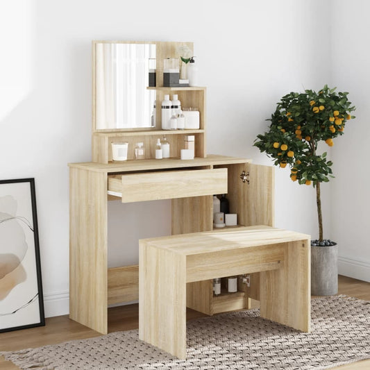 Mafett Dressing Table Set Sonoma Oak with Stool