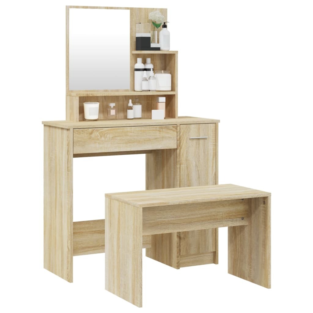 Mafett Dressing Table Set Sonoma Oak with Stool