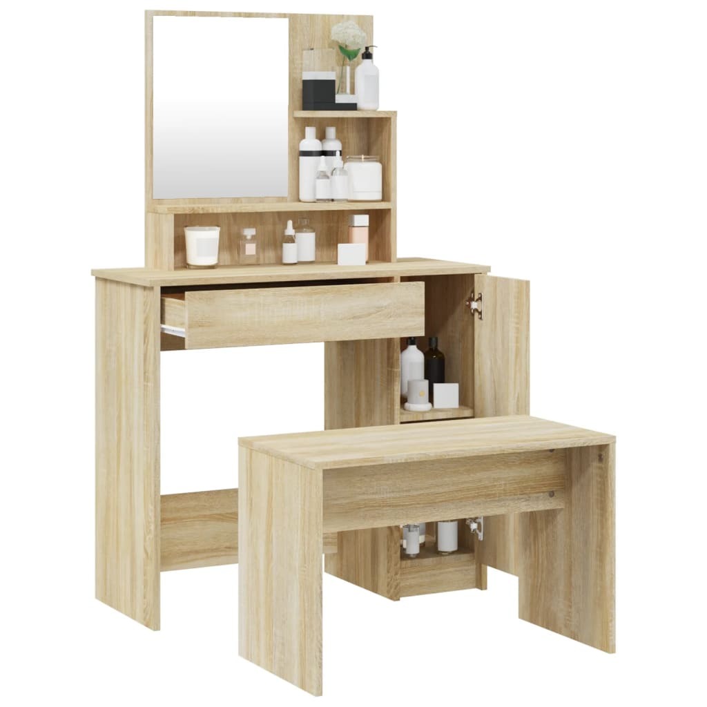 Mafett Dressing Table Set Sonoma Oak with Stool