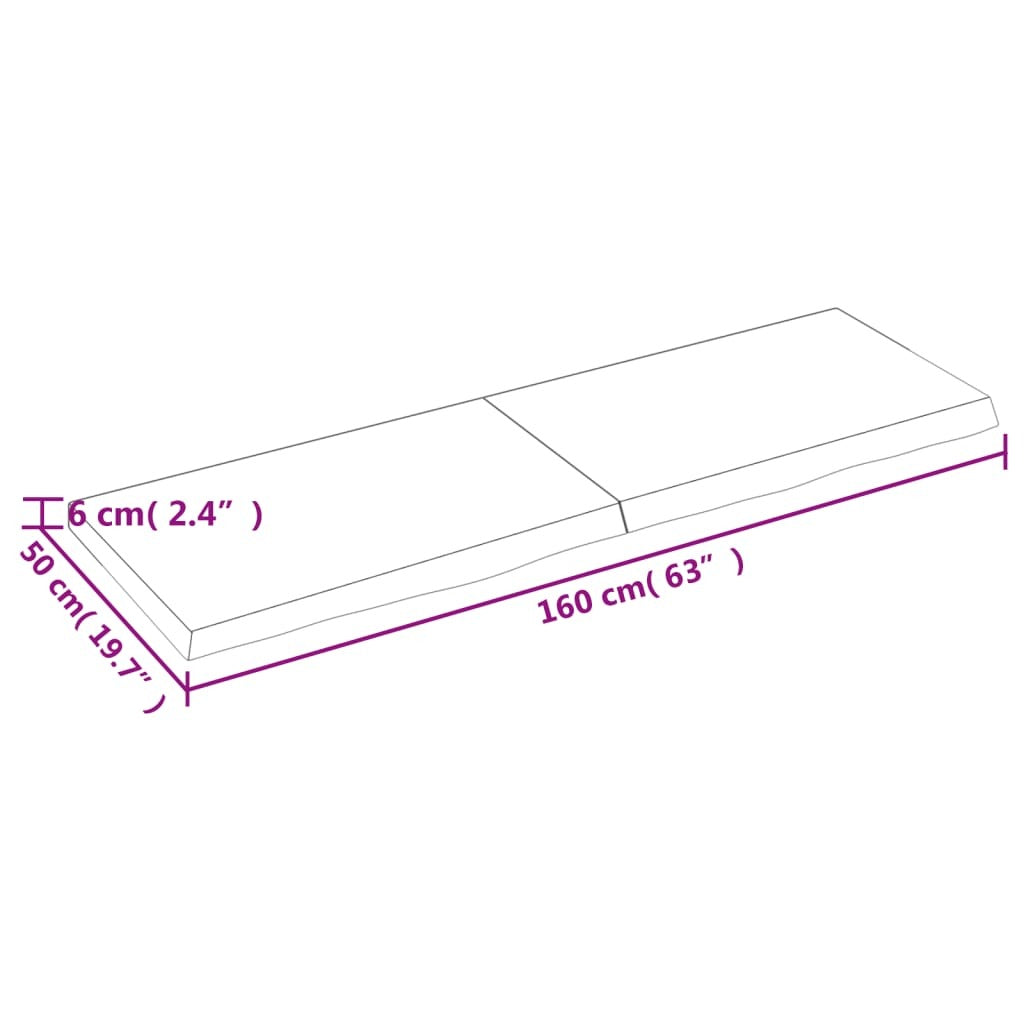 Mafett Dark Brown Tabletop – 160x50x(2-6) cm, Treated Solid Oak Wood