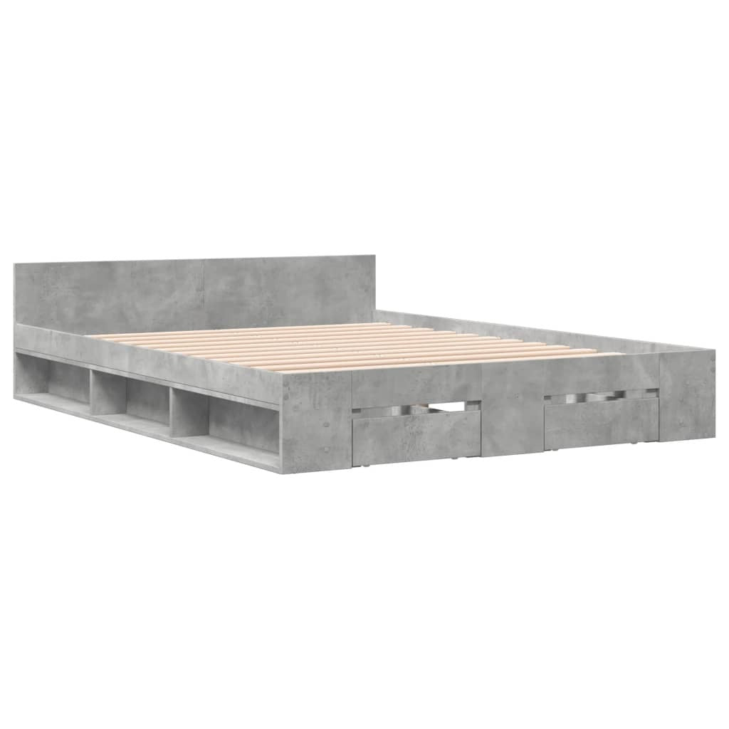 Mafett Bed Frame with Storage Drawers – Concrete Grey (120x200 cm, Mattress Not Included