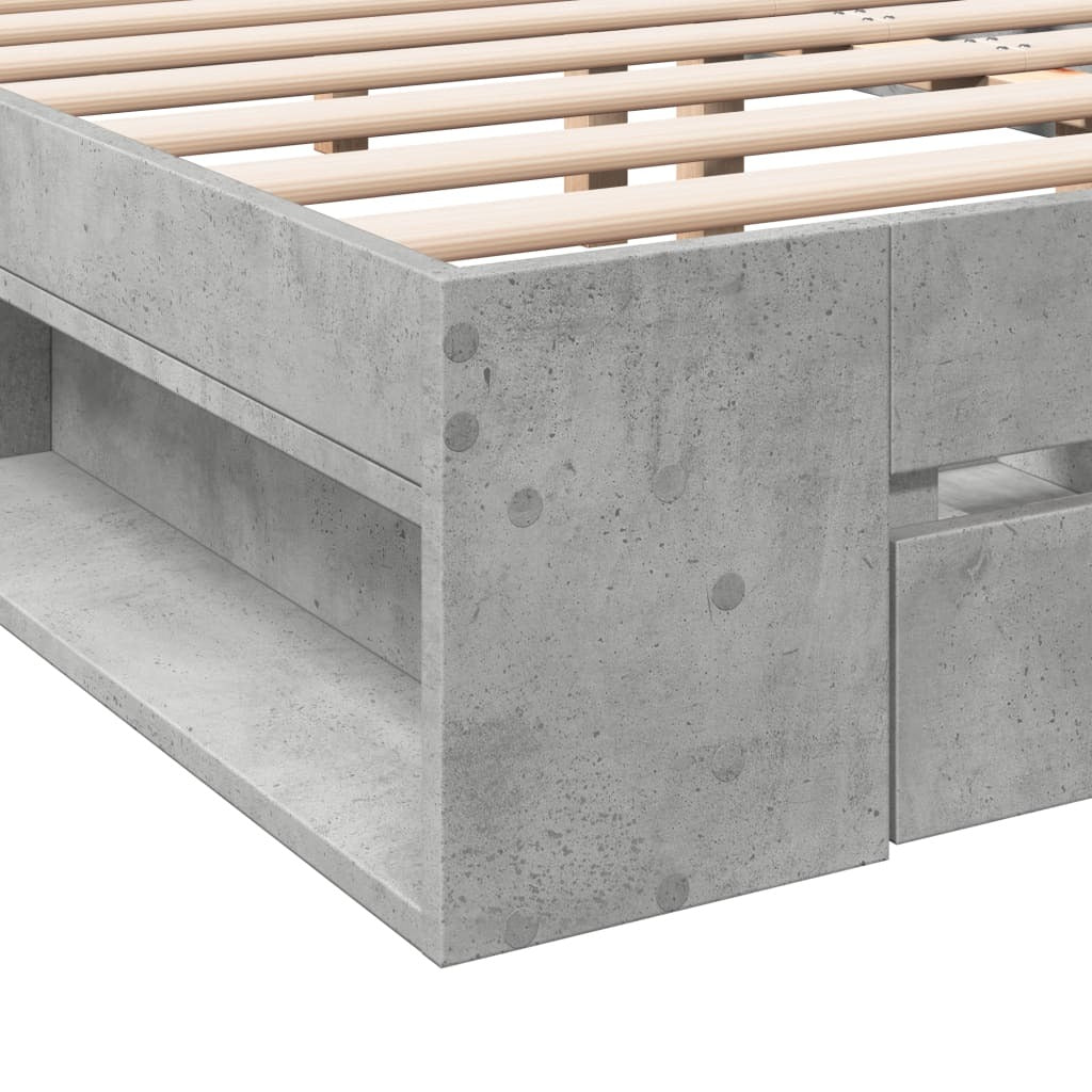 Mafett Bed Frame with Storage Drawers – Concrete Grey (120x200 cm, Mattress Not Included