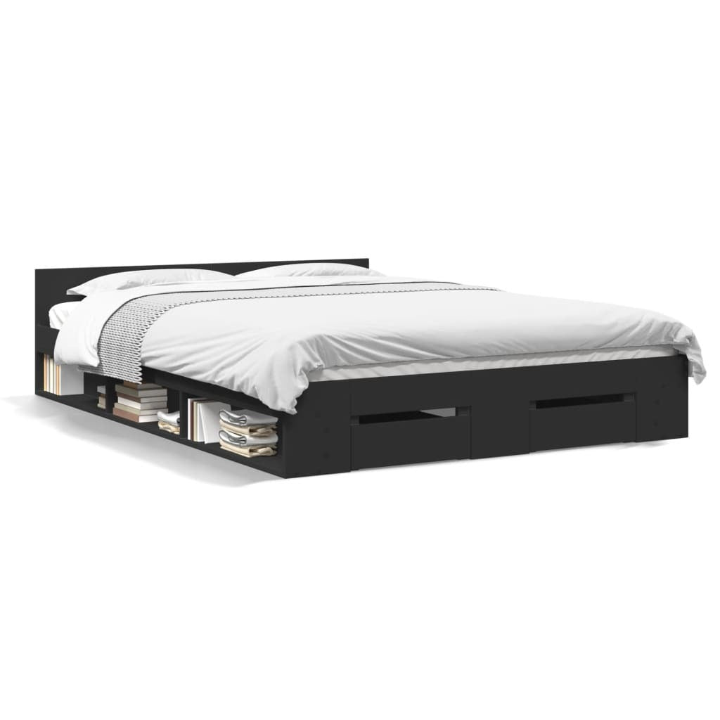 Bed Frame with Drawers Black 120x190 cm Small Double Engineered Wood