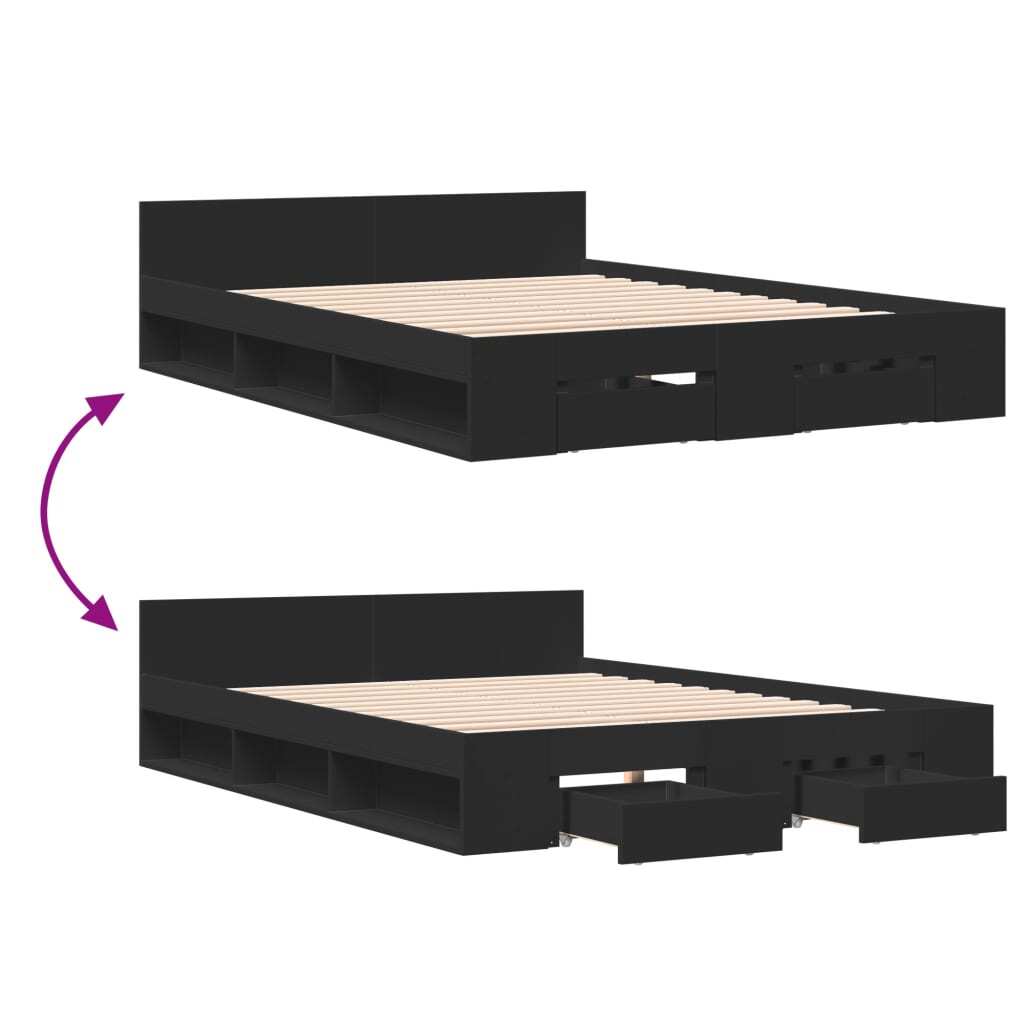Bed Frame with Drawers Black 120x190 cm Small Double Engineered Wood