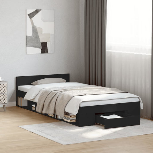 Bed Frame with Drawer Black 75x190 cm Small Single Engineered Wood