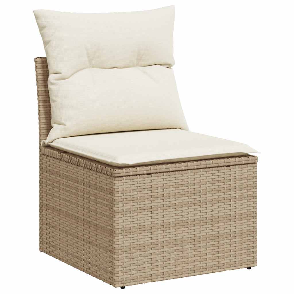 Modular 9 Piece Garden Sofa Set with Cushions Beige Poly Rattan Acacia