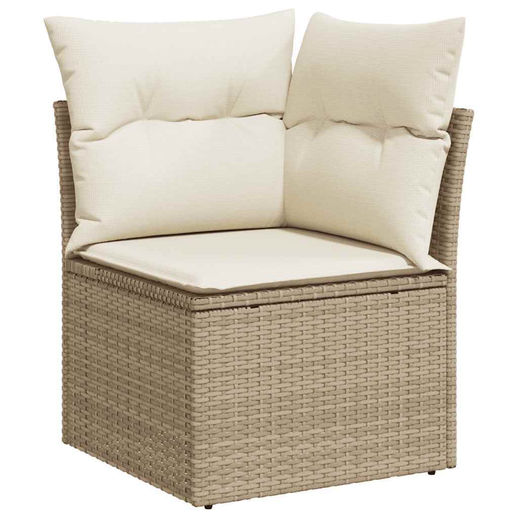 Modular 9 Piece Garden Sofa Set with Cushions Beige Poly Rattan Acacia