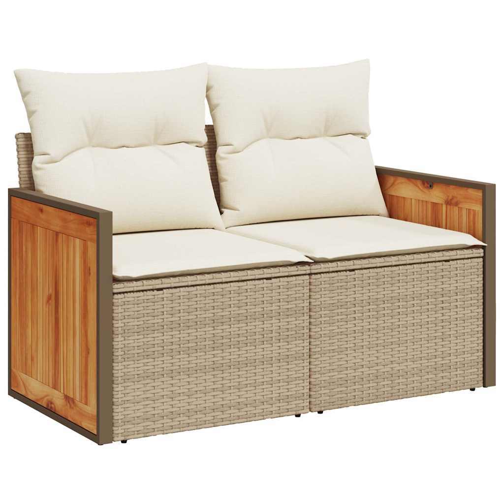 Modular 9 Piece Garden Sofa Set with Cushions Beige Poly Rattan Acacia