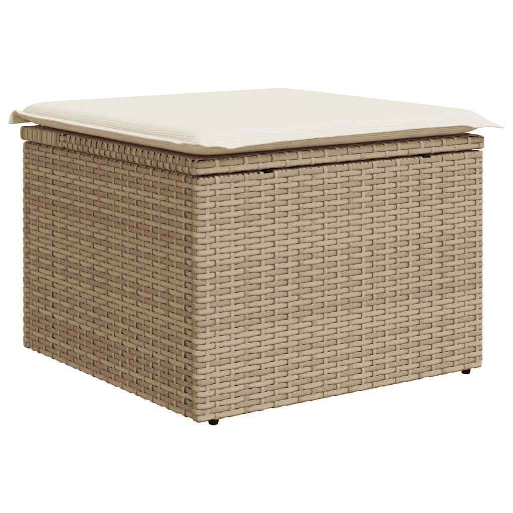 Modular 9 Piece Garden Sofa Set with Cushions Beige Poly Rattan Acacia