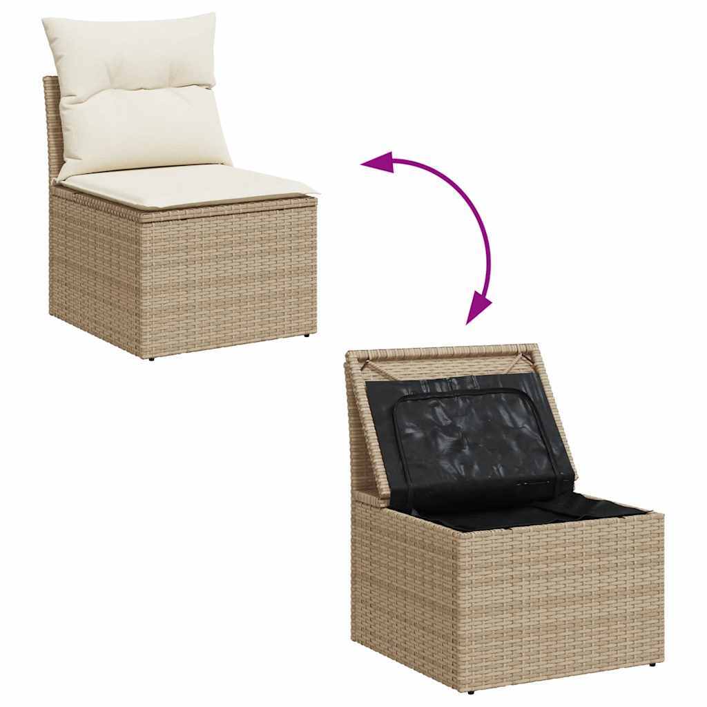 Modular 9 Piece Garden Sofa Set with Cushions Beige Poly Rattan Acacia