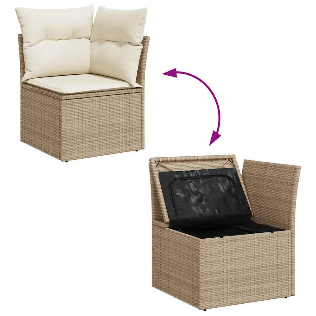 Modular 9 Piece Garden Sofa Set with Cushions Beige Poly Rattan Acacia