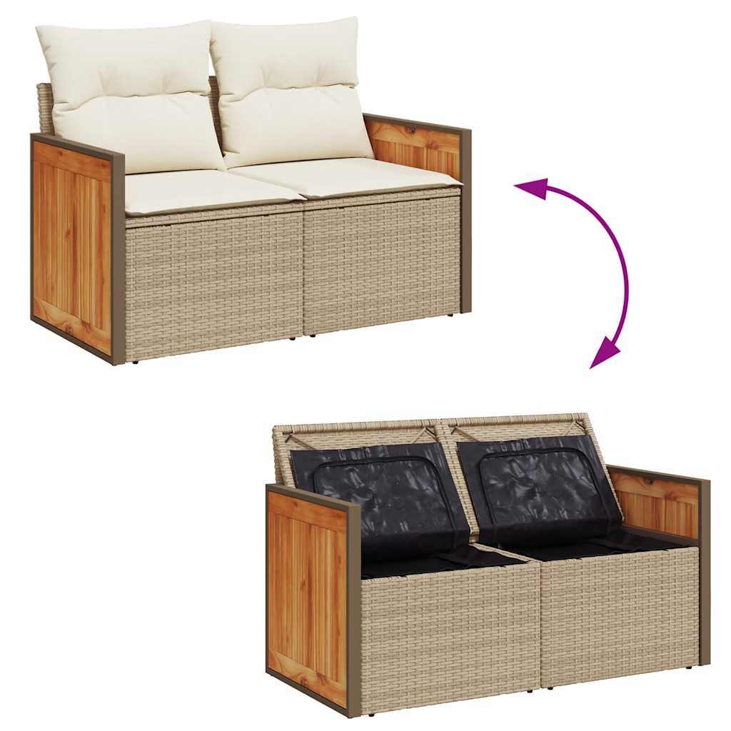 Modular 9 Piece Garden Sofa Set with Cushions Beige Poly Rattan Acacia