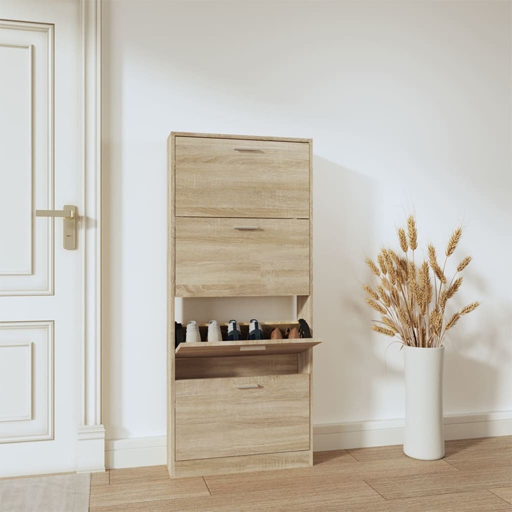 Imperial Oak Shoe Cabinet – 4-Drawer Engineered Wood Storage