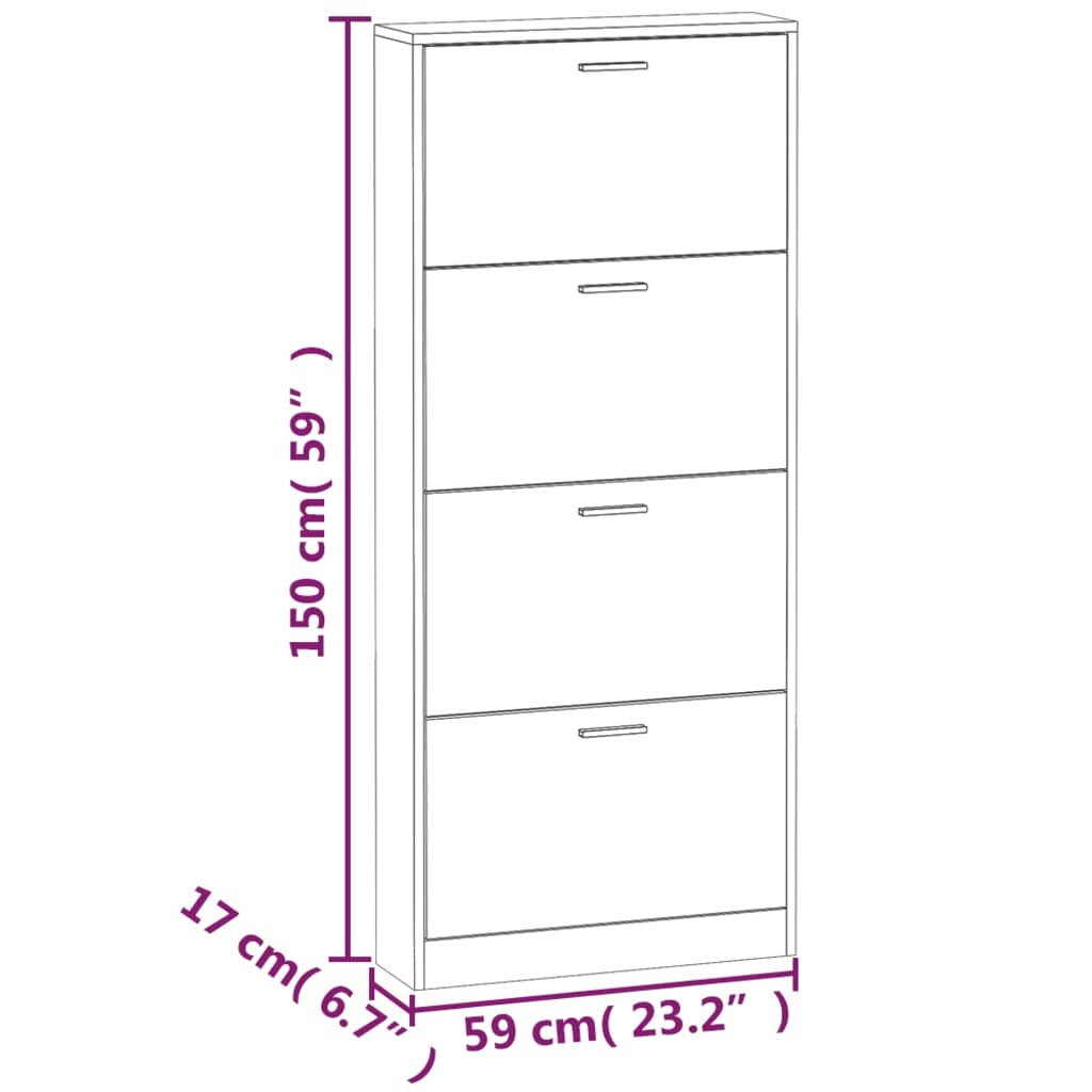 Imperial Oak Shoe Cabinet – 4-Drawer Engineered Wood Storage