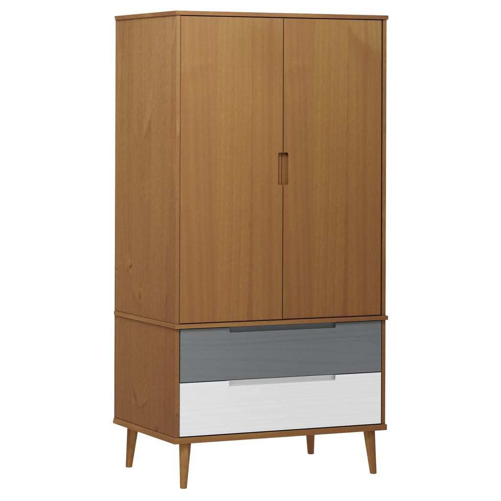 Scandinavian Design Molde Wardrobe – Brown Finish Solid Pine Wood Construction