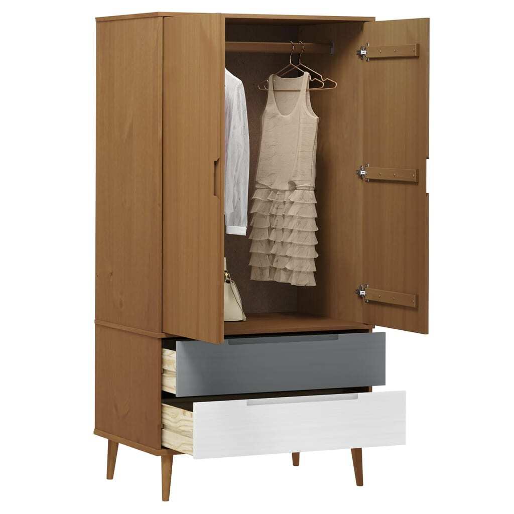 Scandinavian Design Molde Wardrobe – Brown Finish Solid Pine Wood Construction