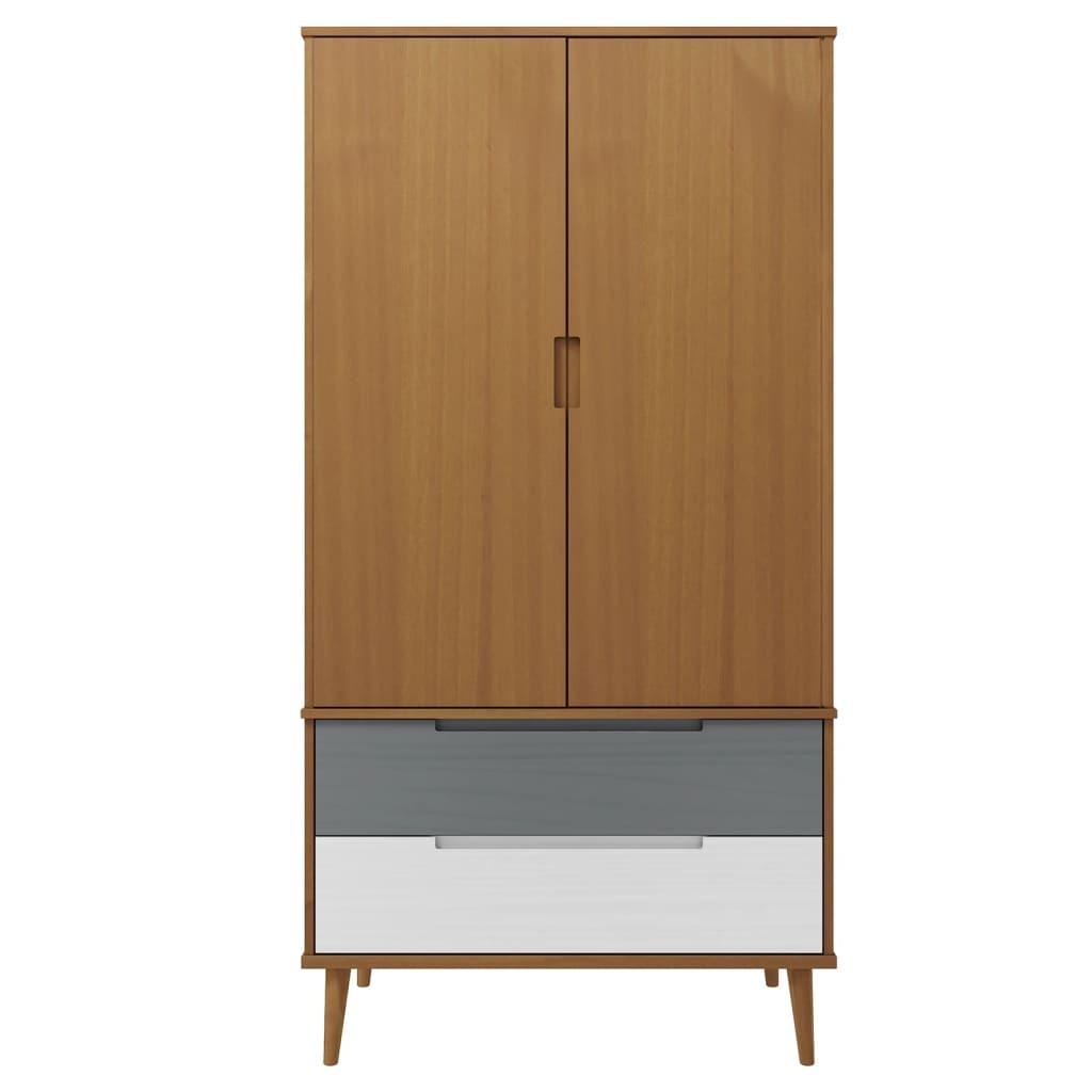 Scandinavian Design Molde Wardrobe – Brown Finish Solid Pine Wood Construction