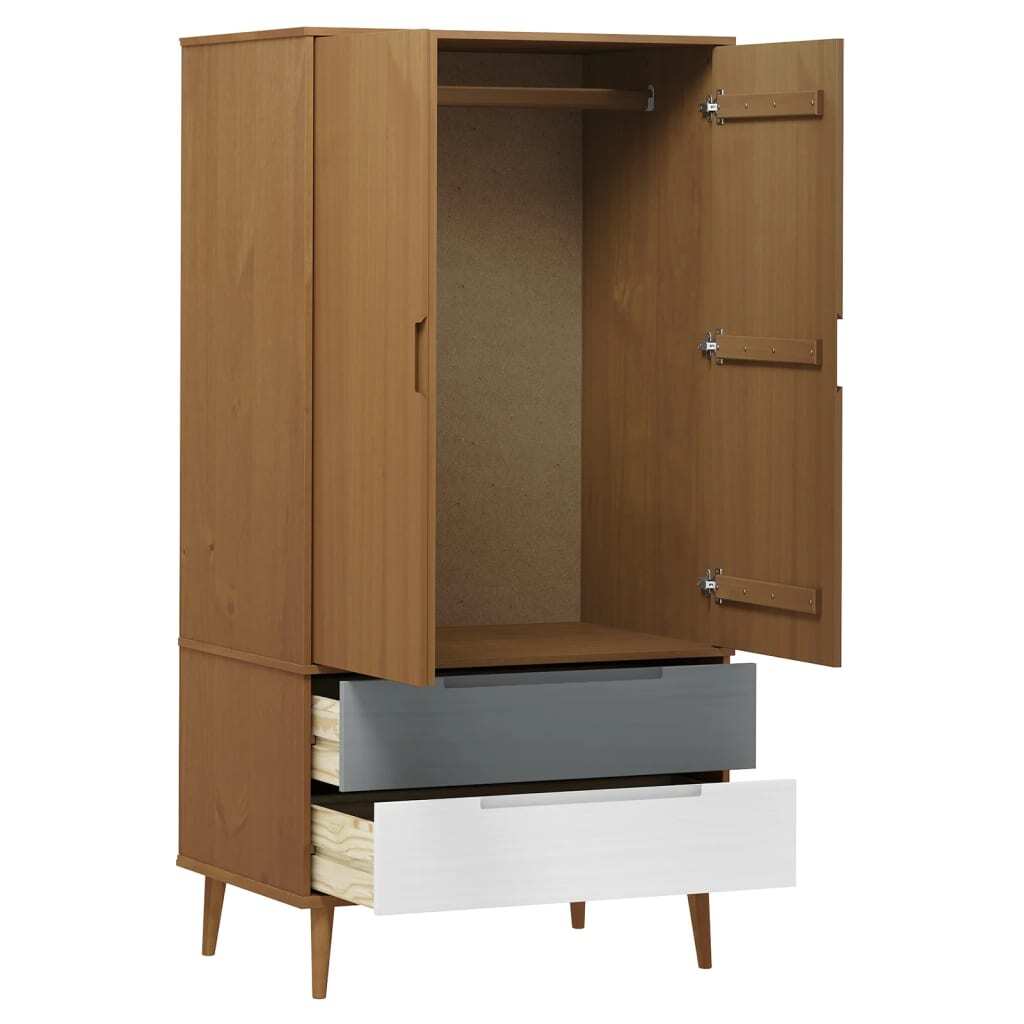 Scandinavian Design Molde Wardrobe – Brown Finish Solid Pine Wood Construction