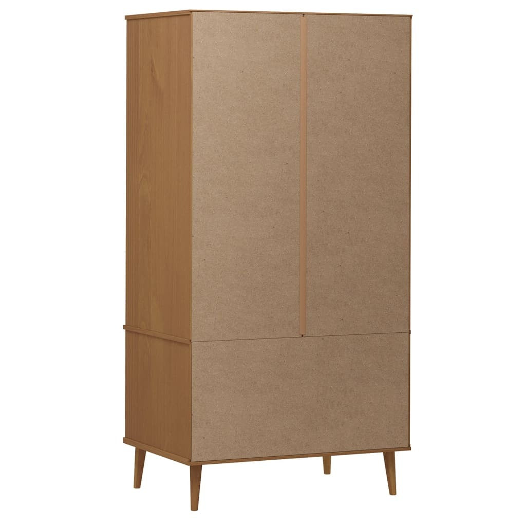 Scandinavian Design Molde Wardrobe – Brown Finish Solid Pine Wood Construction