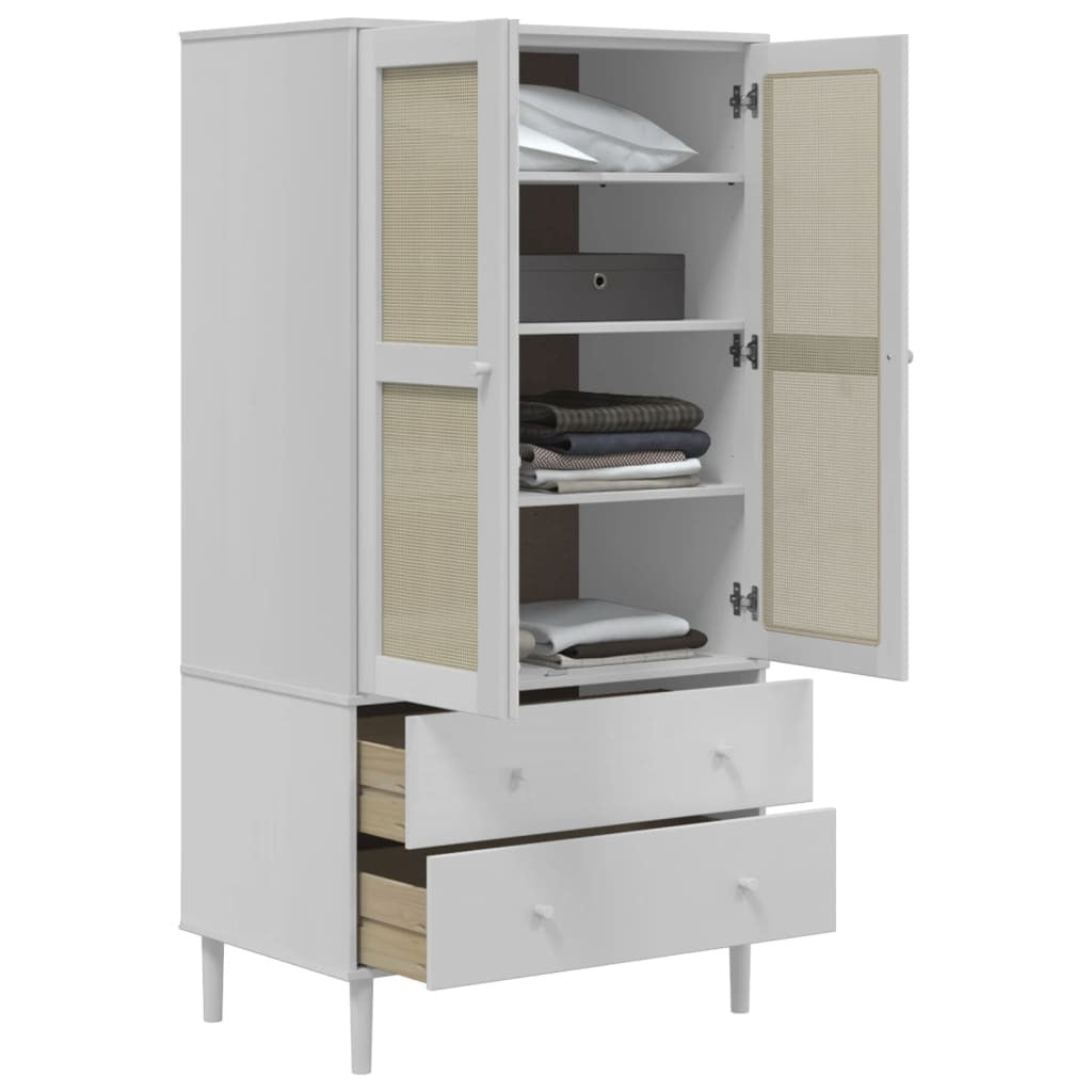 Amboise Elegant Rattan-Effect Wardrobe  Solid Pine Wood