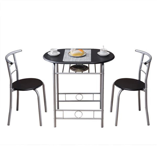 PVC Breakfast Table Stylish PVC Breakfast Table Set - Includes One Table and Two Chairs in Sleek Black Finish