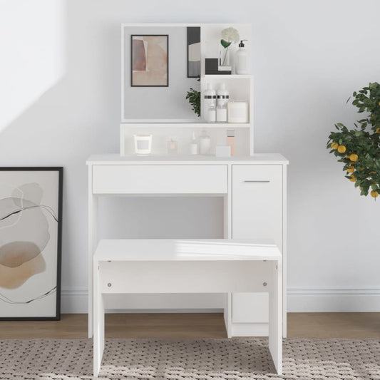 Mafett Dressing Table with Mirror – White (86.5x35x136 cm)